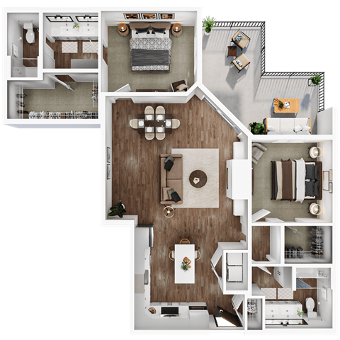 Floor plan for 2 beds, 2 baths, 1394 sqft
